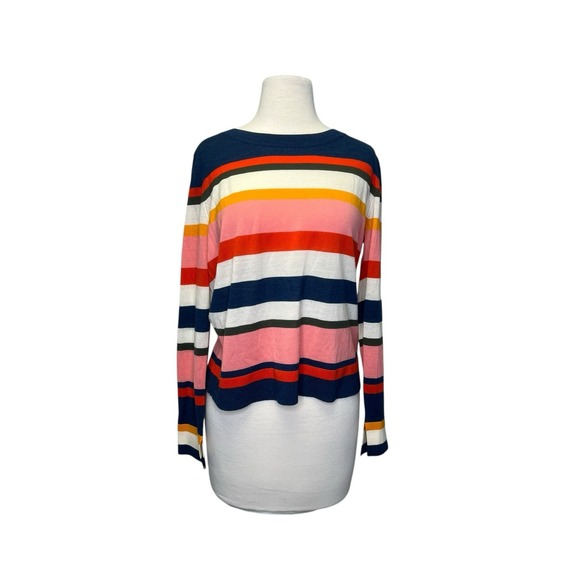 Akris Punto US 10 Kodak Stripe Wool Pullover Sweater Lightweight Blue Pink White - Picture 2 of 12